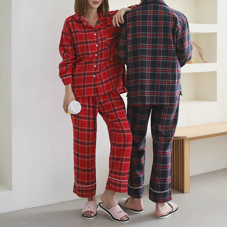 Gimo Merry Check Pajama Set - 커플룩