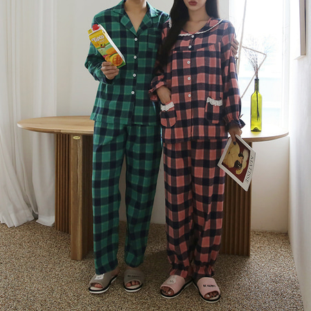 Gimo Navy Check Pajama Set - 커플룩