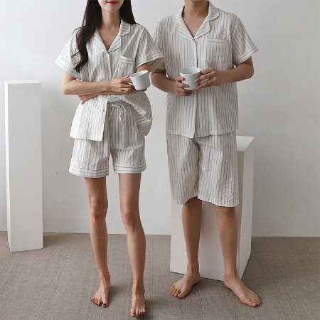 White Stripe Pajama Set - 커플룩