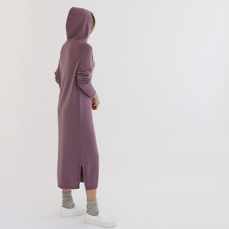 Whole Cashmere Wool Hooded Long Dress