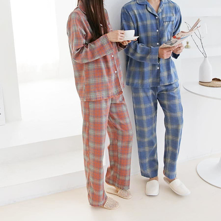 Gimo Square Check Pajamas Set - 커플룩