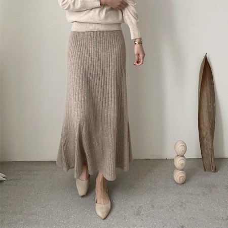Whole Cashmere Wool Flare Long Skirt
